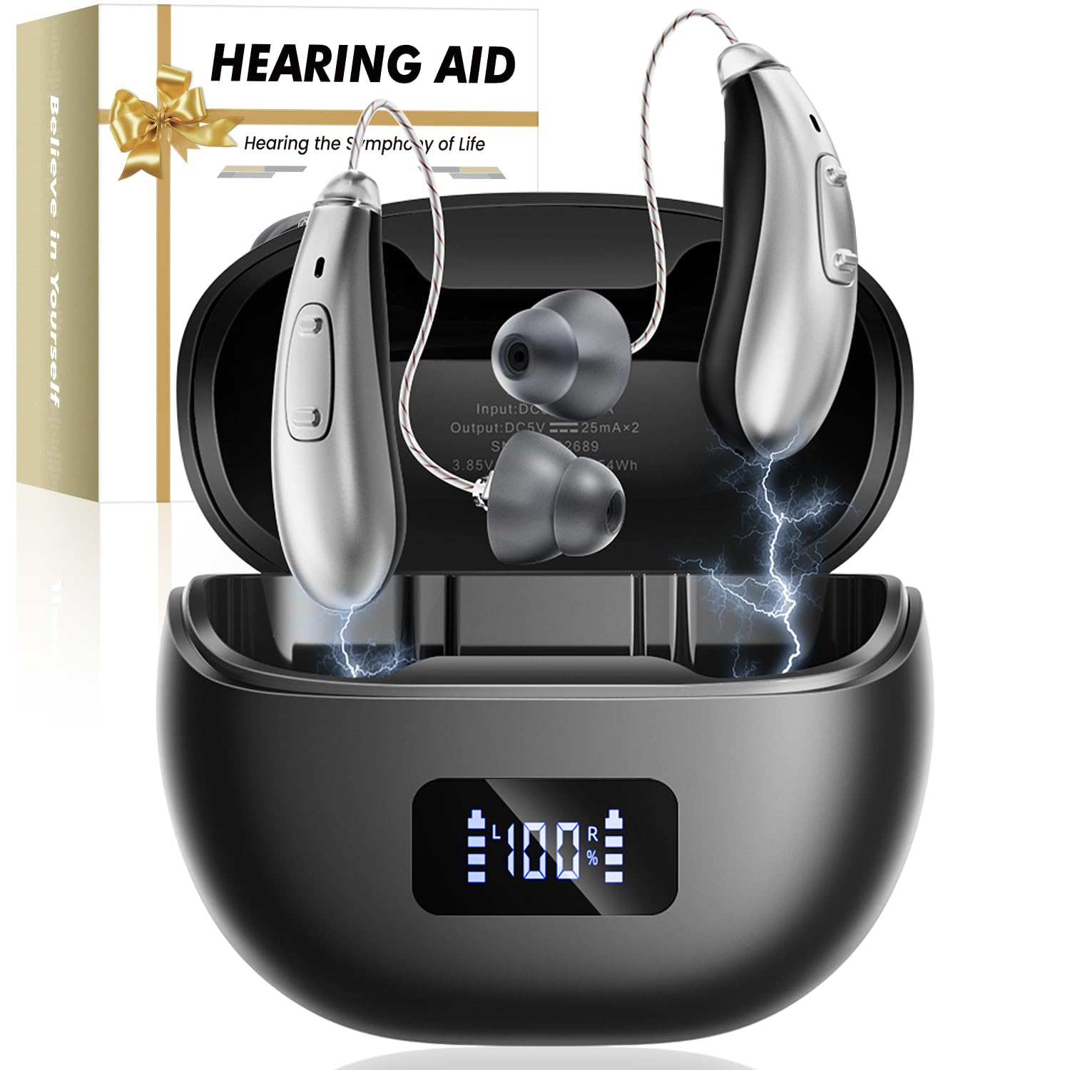 NVBOTY OTC Rechargeable Hearing Aids - Black